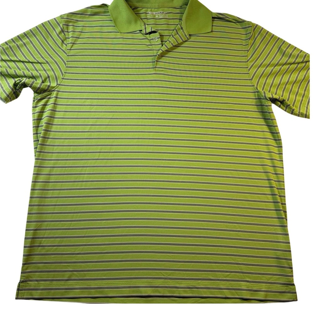 Nike‎ Golf Polo Shirt Men XL Green White Striped Dri Fit Performance Golf Tennis